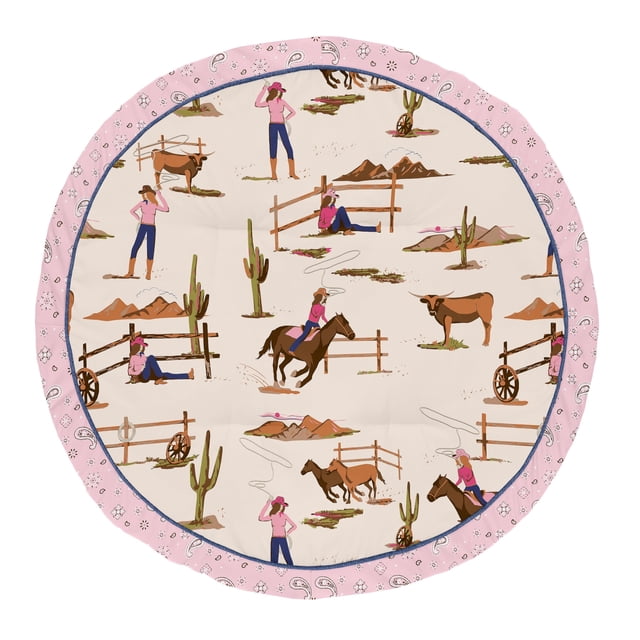 Sweet Jojo Designs Western Cowgirl Girl Baby Play Mat Tummy Time Activity Infant Playmat Playpen Tent Teepee Floor Wild West Bandana Paisley Vintage Country Animal Horse Retro Southwest Brown Pink Tan