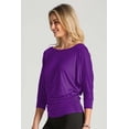 thumbnail image 3 of 5574 Women's Luxe Rayon Boat Neck Dolman 3/4 Sleeve With Side Ruched Top DKPurple L, 3 of 4