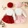 thumbnail image 4 of Baby Girl Clothing Turtleneck Long Sleeve Top Suit Bow Skirt Beret Suit Winter Plus Velvet Skirt Suit, 4 of 11