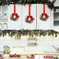 thumbnail image 5 of 6-Pack Christmas Cabinet Door Wreaths - Set of 5.2x21.6 Inch Christmas Garland Swags with Plaid Bows for Kitchen, Windows, and Indoor/Outdoor Festive Decor, 5 of 6