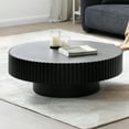 thumbnail image 3 of 31.5'' Round Wooden Coffee Table with Sturdy Base, Fluted Drum Side Table for Apartment, Decorative Center Table for Living Room, for Bedroom, Living Room, Matt Black, 3 of 8