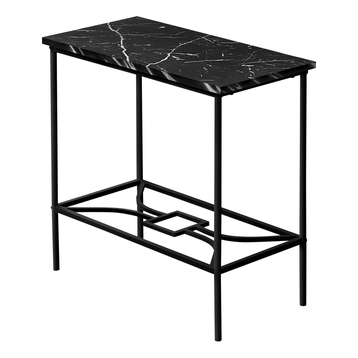 Monarch Specialties Accent Table, Side, End, Narrow, Small, 2 Tier, Living Room, Bedroom, Metal, Laminate, Black Marble Look, Contemporary, Modern