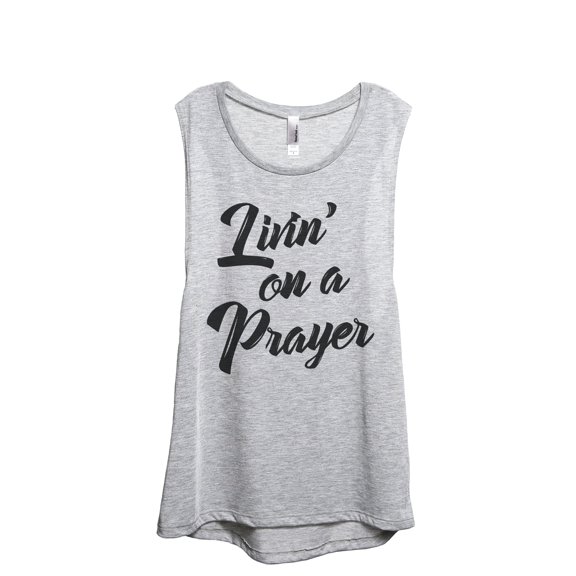 Livin' On A Prayer Women's Fashion Sleeveless Muscle Workout Yoga Tank Top Sport Grey Large