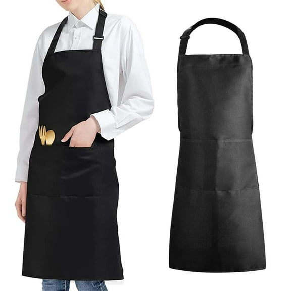 Gustave Kitchen Apron for Women Men with 2 Pockets Adjustable Large Chef Cooking Bib Aprons Waterdrop and Oil Resistant Black Apron