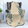thumbnail image 4 of Peacock Soft Flannel Fleece Throw Blanket, Retro Style Vintage Artwork Animal Ornamental Lines Classic Print, Cozy Plush for Indoor and Outdoor Use, 70" x 90", Beige Teal, by Ambesonne, 4 of 5