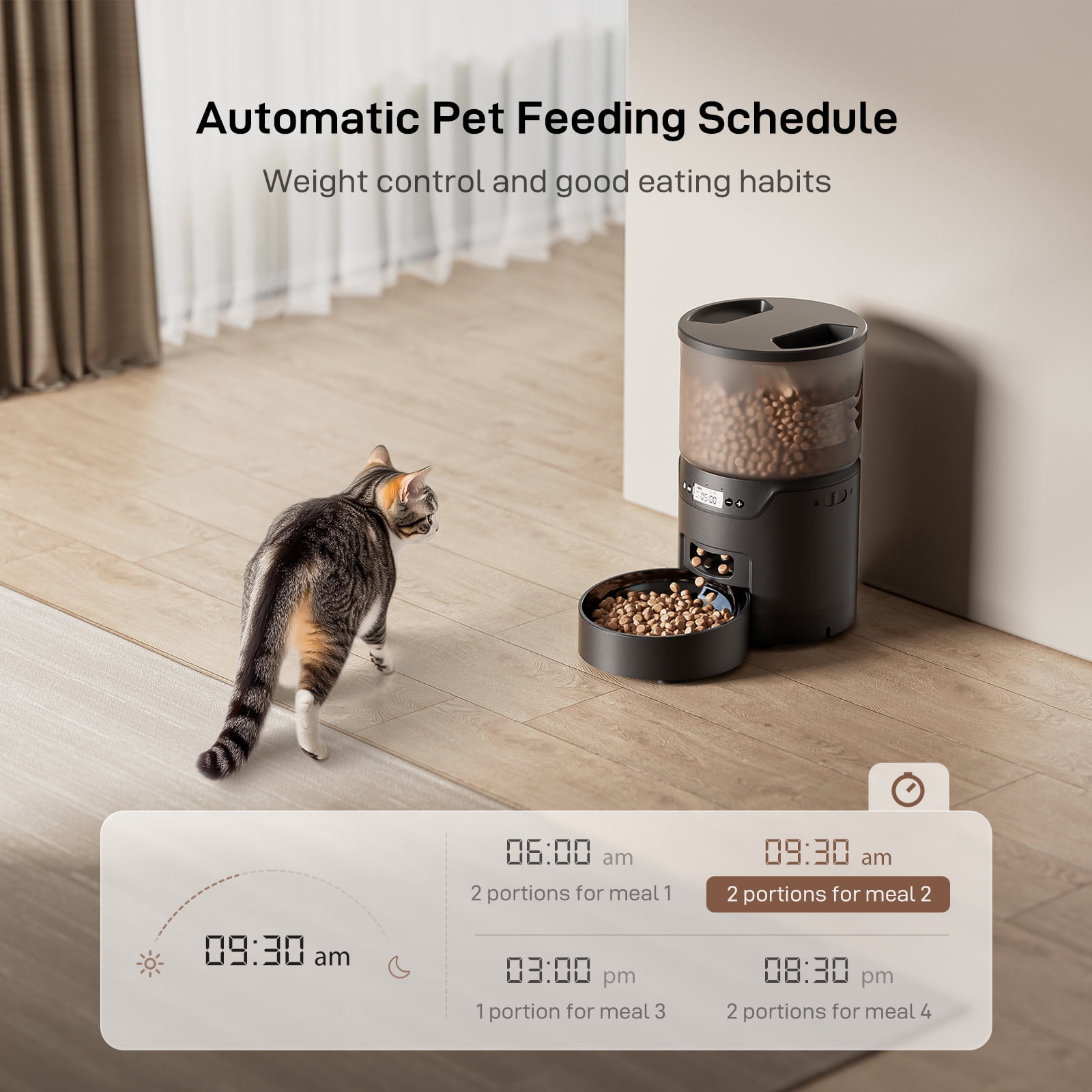 Automatic Cat Feeder: 3L Auto Food Dispenser with Timed Feeding| 6 Meal Programmable& 1-20 Portion Precise Control- Easy to Clean & Setup for Cat Indoor| Desiccant Bag Keep Food Fresh