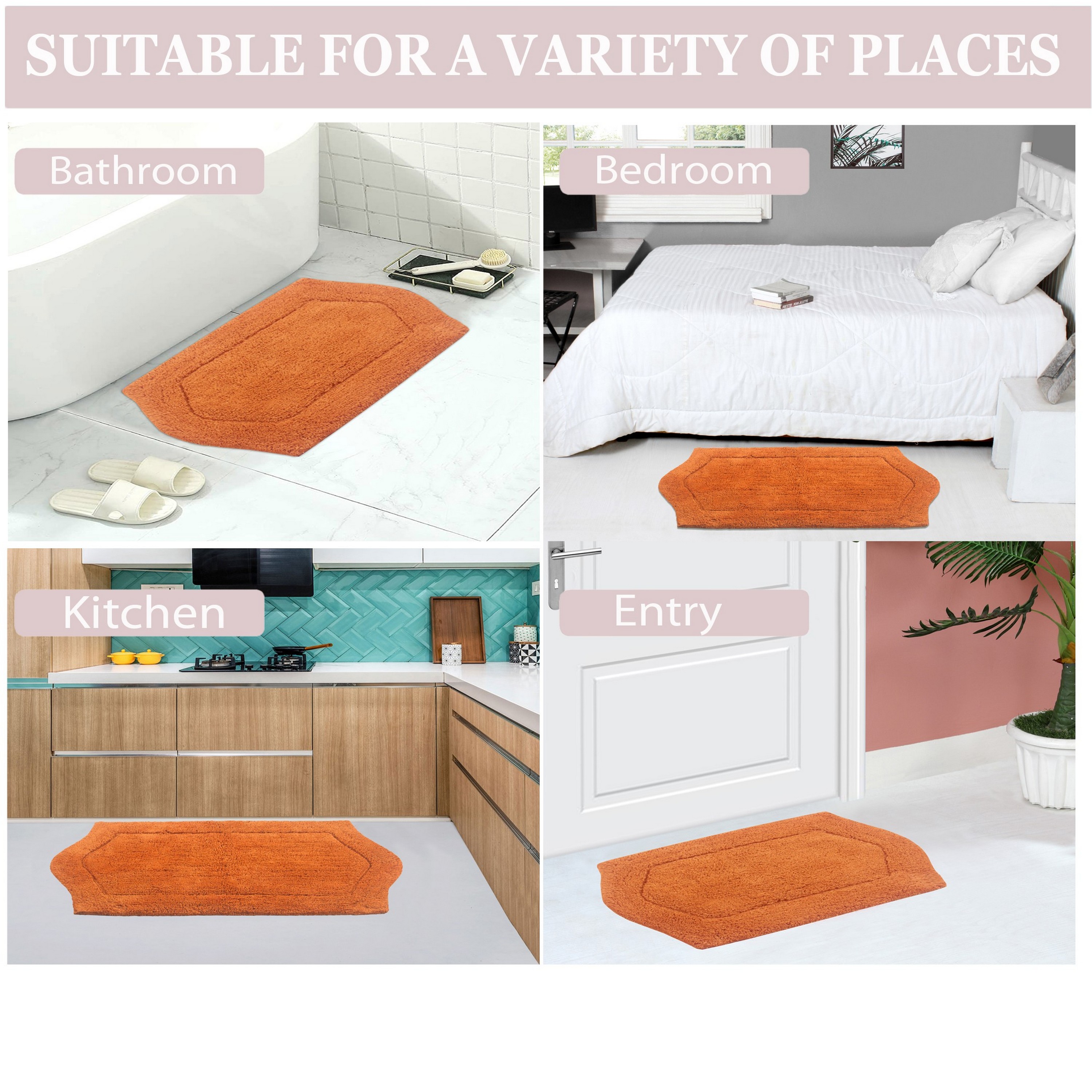 Home Weavers Waterford Collection 100% Cotton Non-Slip Bathroom Rug Set Machine Washable Bathroom Rug-17"x24", Bath Rug- 21"x34", Terracotta Color 2 Piece Bath Rug set