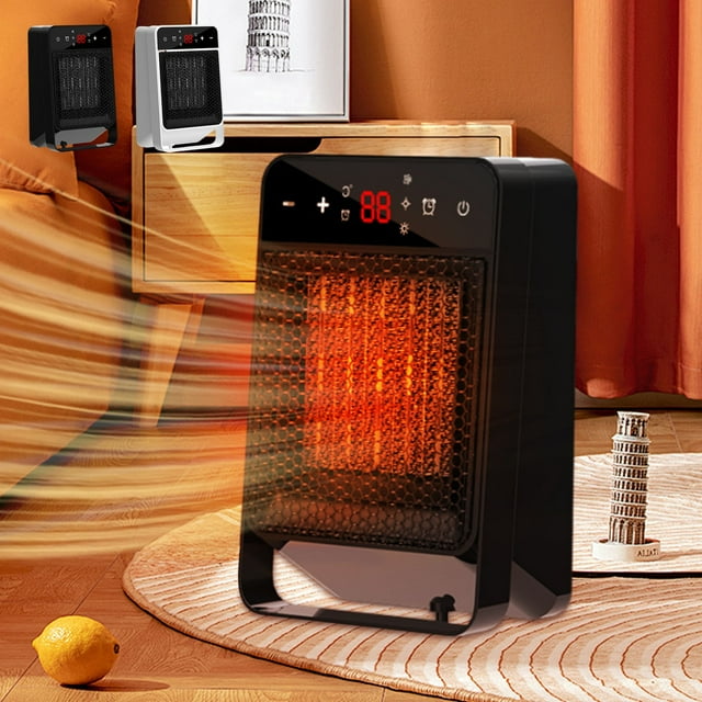 Calefactor portátil de 1800W con mando a distancia, termostato y temporizador ajustables, calefactor portátil enchufable para casa, oficina, autocaravana, baño, uso interior, pantalla LED