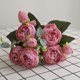 thumbnail image 1 of Ramo de flores artificiales de peonía de seda rosa, 30cm, 5 cabezas grandes, un capullo, flores falsas baratas para decoración de boda en casa indoo, 1 of 4