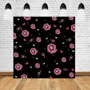 Y2K 2000s Birthday Party Backdrop: 80s 90s Dance Party Background - Retro Black Pink Roses Valentine Bridal Party Banner