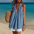 thumbnail image 2 of Admvng Women's Denim Tank Top Deep V Neck Flowy Pleated Sleeveless Summer VacationCamisole Blouse, 2 of 8