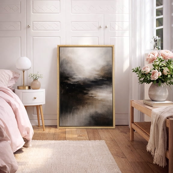 Framed Canvas Print Abstract Modern Wall Art Contemporary Decorative for Living Room Bedroom - 16"x24" NATURAL