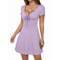 thumbnail image 3 of Women'S Short Sleeves Drawstring Front Ruched Short Dress V Neck A Line Tshirt Dresses Light XS, 3 of 9