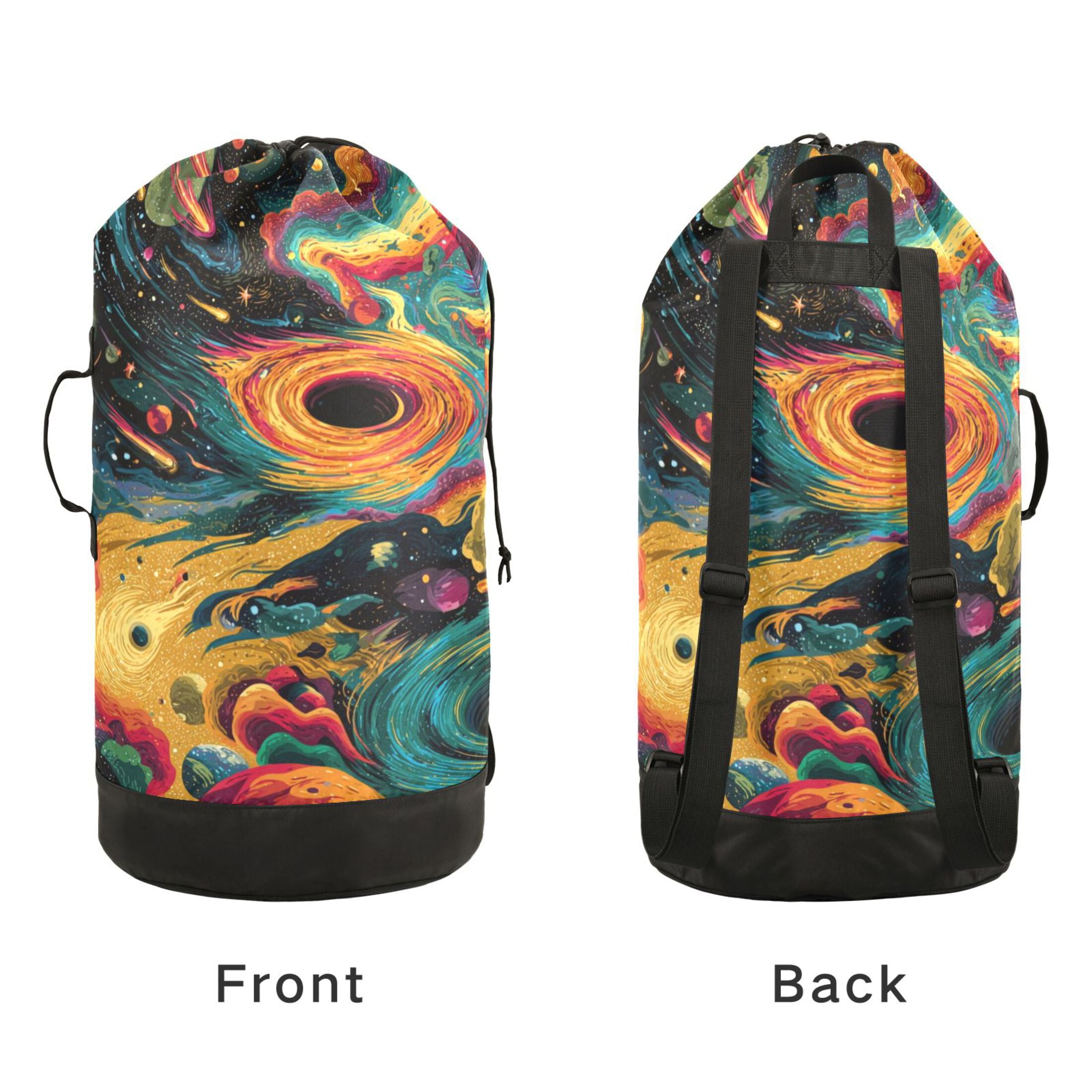14.5x29.3in Laundry Backpack Bag with Drawstring & Adjustable Straps Heavy-Duty Wash Bag for Travel Storage Camping Swirling Galaxy