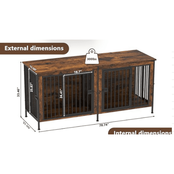 Senfot 79" MDF Iron Cage Double Dog Cage, Heavy Duty Pet Kennel, Large Dog Crate for Indoor Use, White Finish
