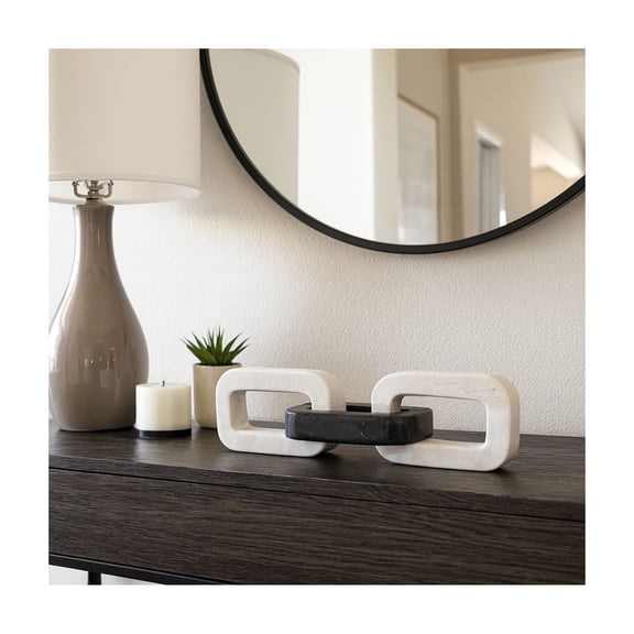 Contemporary Marble Chain Link Sculpture - Decorative Home Accent for Bathroom, Office, or Living Room - Ideal Ornaments for Shelf or Coffee Table - 4", Ivory & Black