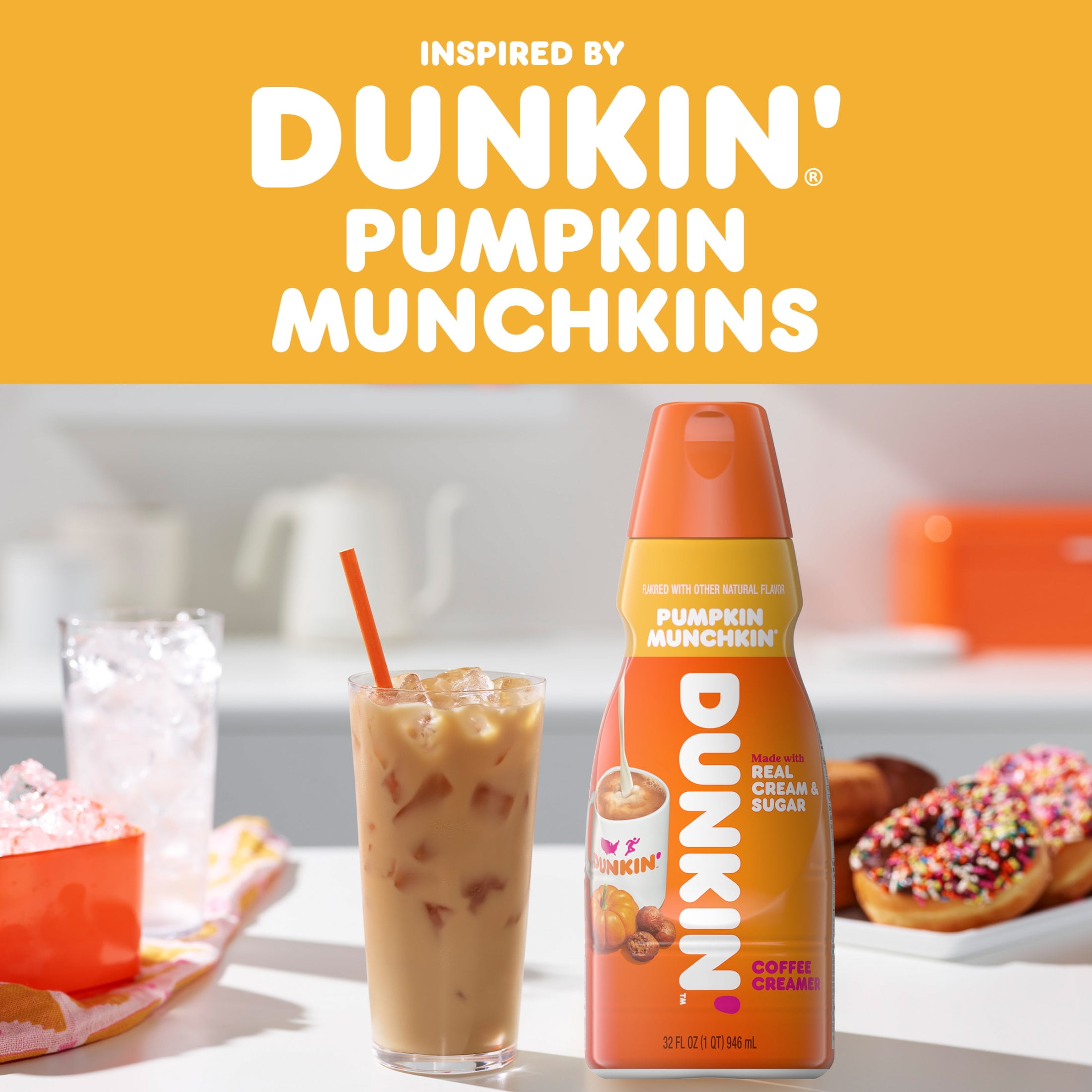Dunkin' Pumpkin MUNCHKIN Coffee Creamer, 32 fl oz Bottle