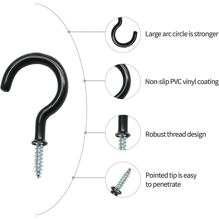Snapklik.co : 6 Inch Heavy Duty Black Screw Eyes Hooks, 700LBS Breaking Strength, 4PCS Self