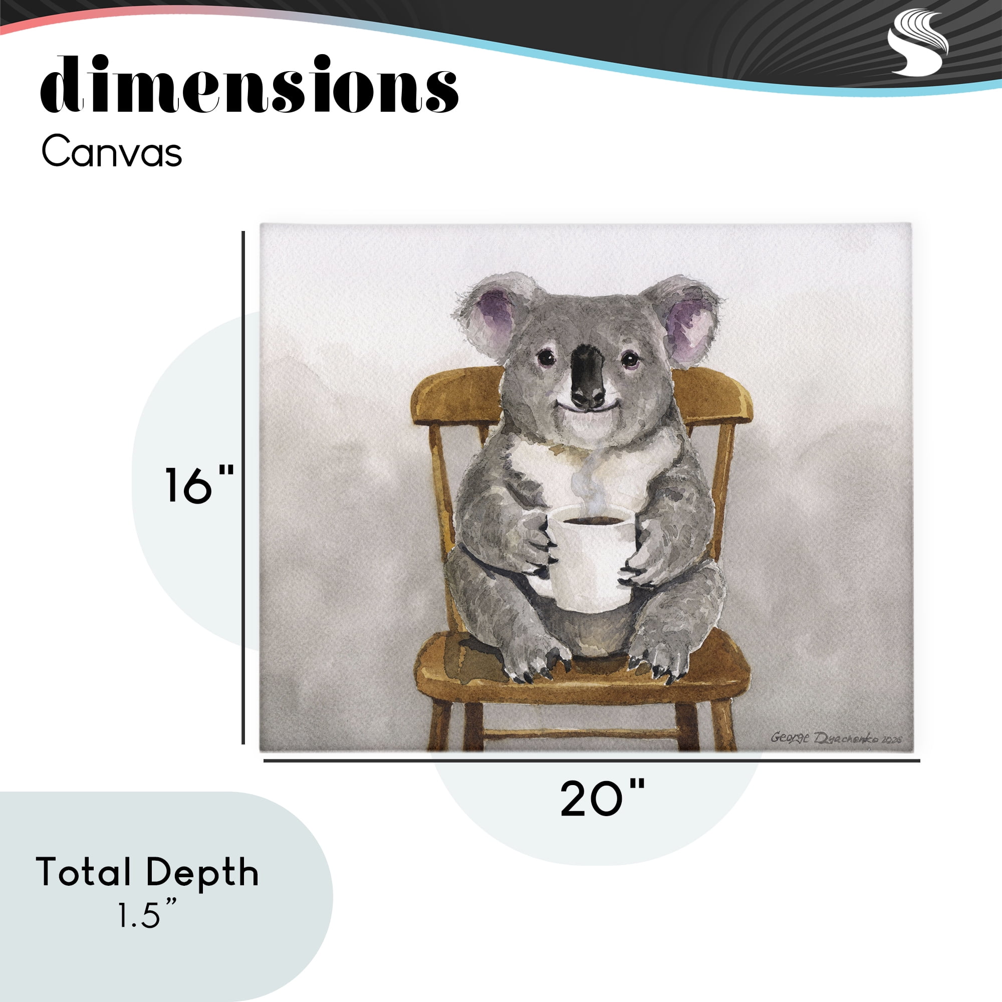 Stupell Industries Koala with Coffee Mug Canvas Wall Art, design by George Dyachenko