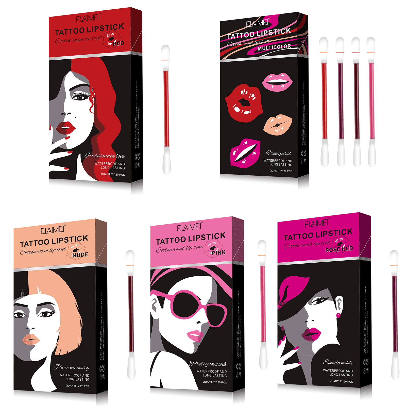 20 PC Tattoo Lipstick Cotton Swab Lip Gloss, Disposable Waterproof Non