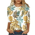 thumbnail image 2 of JTZGDY Plus Size Womens 3/4 Tunic Tops for Leggings Loose Fit Casual Tropical Floral Printed Beach Vacation Tees Shirt Trendy Oversize Crewneck Graphic Tshirt Blouse Gold XXL, 2 of 6