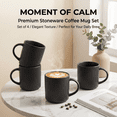 thumbnail image 4 of Onader 4-Pieces Coffee Mugs Set, Water Cups with Large Handle, 12 oz Ceramic Mugs Suitable for Tea Milk Latte, Stain-Resistant & Microwave Safe, Matte Black, 4 of 8