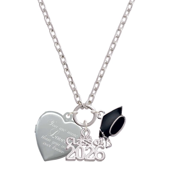 Delight Jewelry Silver-tone You Are More Loved Engraved Locket - Class of 2026 Graduation Zoey Charm Necklace, 28"