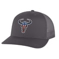 thumbnail image 2 of American Flag Bull Hat - Embroidered Bull Head Design - Western Patriotic Trucker Snapback (Olive), 2 of 9