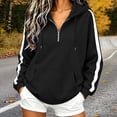 thumbnail image 2 of Tqcoqu Women's 1/4 Quarter Zip Hoodie with Side White Stripe,Long Sleeve Oversized Loose Pullover Sweatshirt with Kangaroo Pocket, 2 of 8