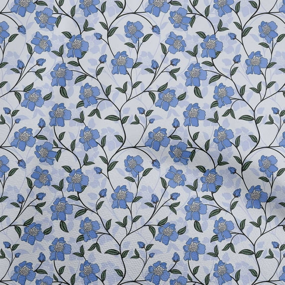 oneOone Cotton Flex Medium Blue Fabric Floral Fabric For Sewing Printed Craft Fabric By The Yard 40 Inch Wide