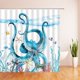 thumbnail image 3 of Cortina de ducha de pulpo azul, divertido Tropical, tentáculos de Kraken, tortuga marina, caballito de mar, estrella de mar, Animal marino, cortina de baño con ganchos, 3 of 5