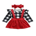 thumbnail image 1 of Newborn Long Sleeve Romper Suspender Skirt Bow Headband Ruffle Decoration Plaid Printing Spring Clothing, 1 of 5