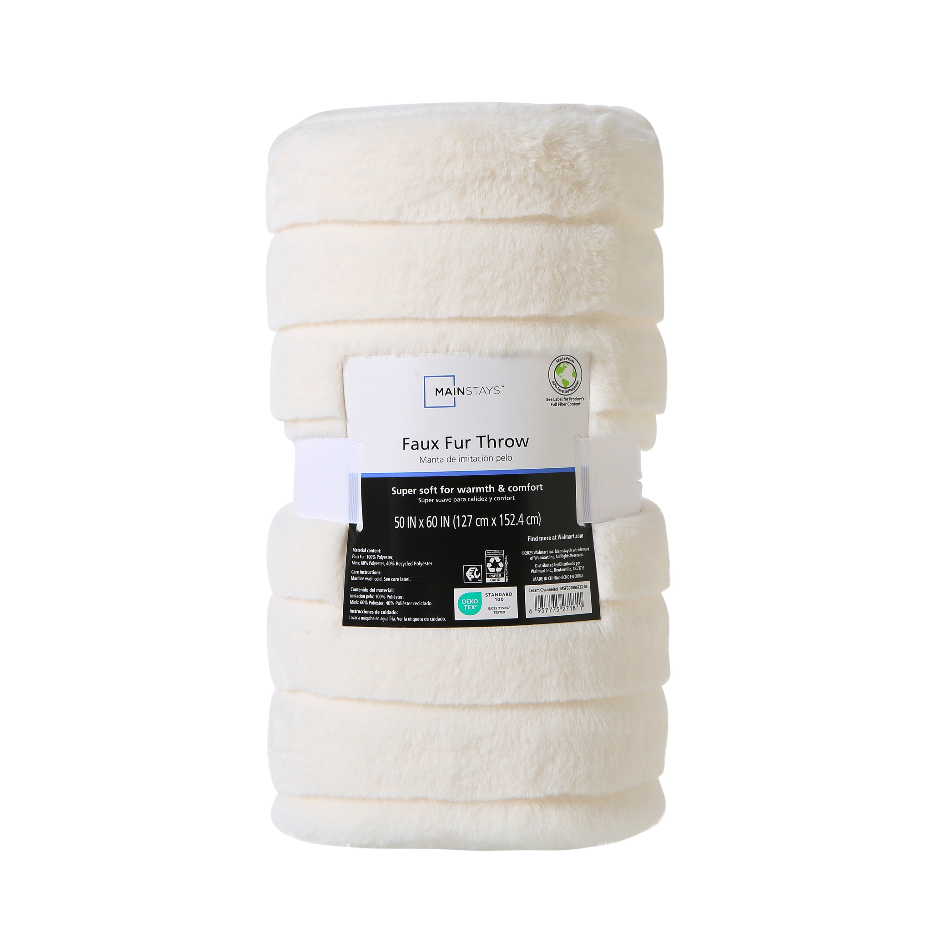 Mainstays Cream Stripe Faux Fur Throw 50 x 60 Adult Teen