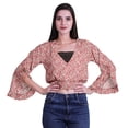 thumbnail image 4 of Moomaya Printed Womens Crop Top Wrap Style Top Wear Ruffle Long Sleeve Casual Summer Blouse, 4 of 6
