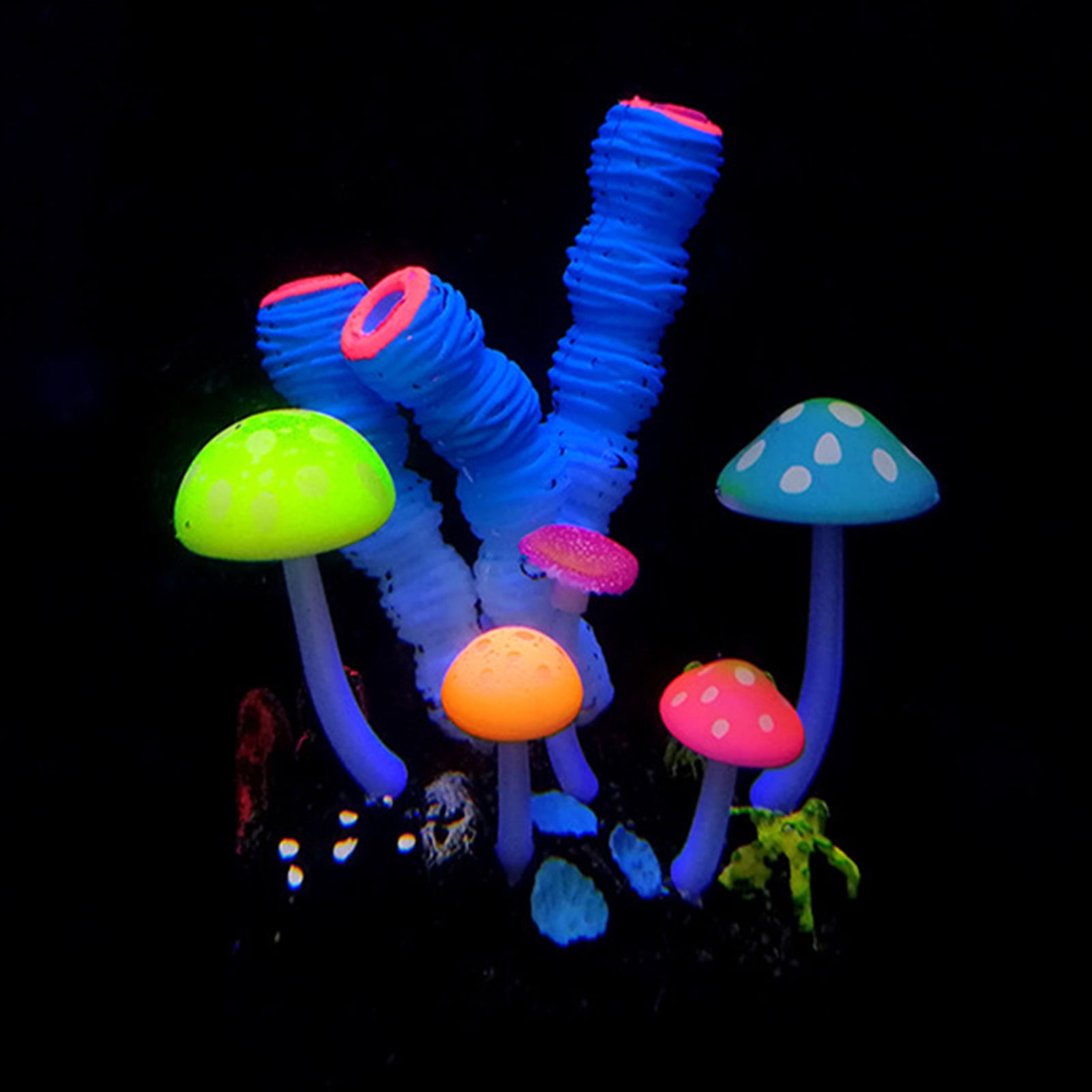 Walbest Glowing Effect Artificial Mushroom Finger Coral Aquarium Plant Decor Ornament Decoration for Fish Tank Landscape
