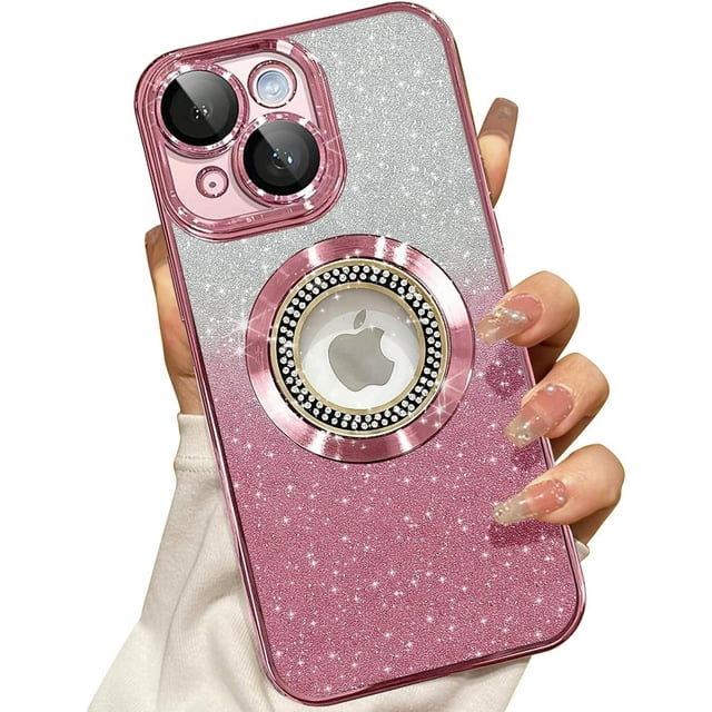 Funda magnética MagSafe para iPhone 13, protección total, delgada, a prueba de golpes, antiarañazos, con purpurina y protector de lente de cámara, vista del logotipo y a prueba de polvo