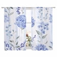 thumbnail image 2 of Hydrangea Leaves Semi Sheer Window Curtains 72 Inches Long, Blue Striped Botanical Floral Rod Pocket Voile Silky Chiffon Curtain Light Filtering Drapes for Living Room, Kitchen, 52"x72", 2 Panels, 2 of 9