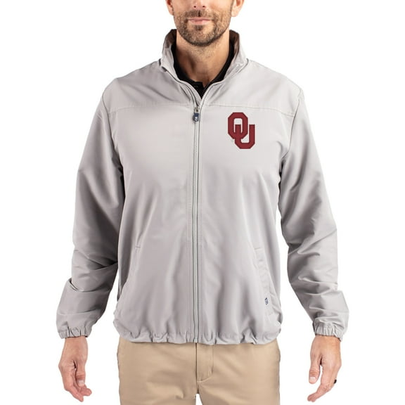 Men's Cutter & Buck Gray Oklahoma Sooners Charter Eco Recycled Full-Zip Jacket