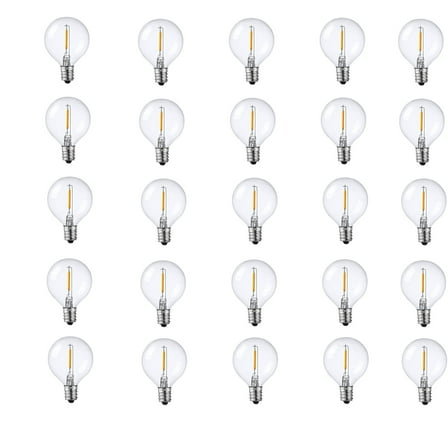Dolhoo 25Pack G40 LED Light Bulbs, Clear Glass LED Replacement Bulbs, 2700K Non-Dimmable Soft White, 0.7W E12 Candelabra Base Globe Light Bulbs, LED Filament Bulb