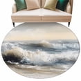 thumbnail image 2 of Ocean Beach Wave Round Living Room Rugs 7 ft, Impressionist Oil Painting Style Washable Area Rug with Non-Slip Sturdy Edge Binding Round Carpet for Kitchen Office Bedroom, 2 of 9