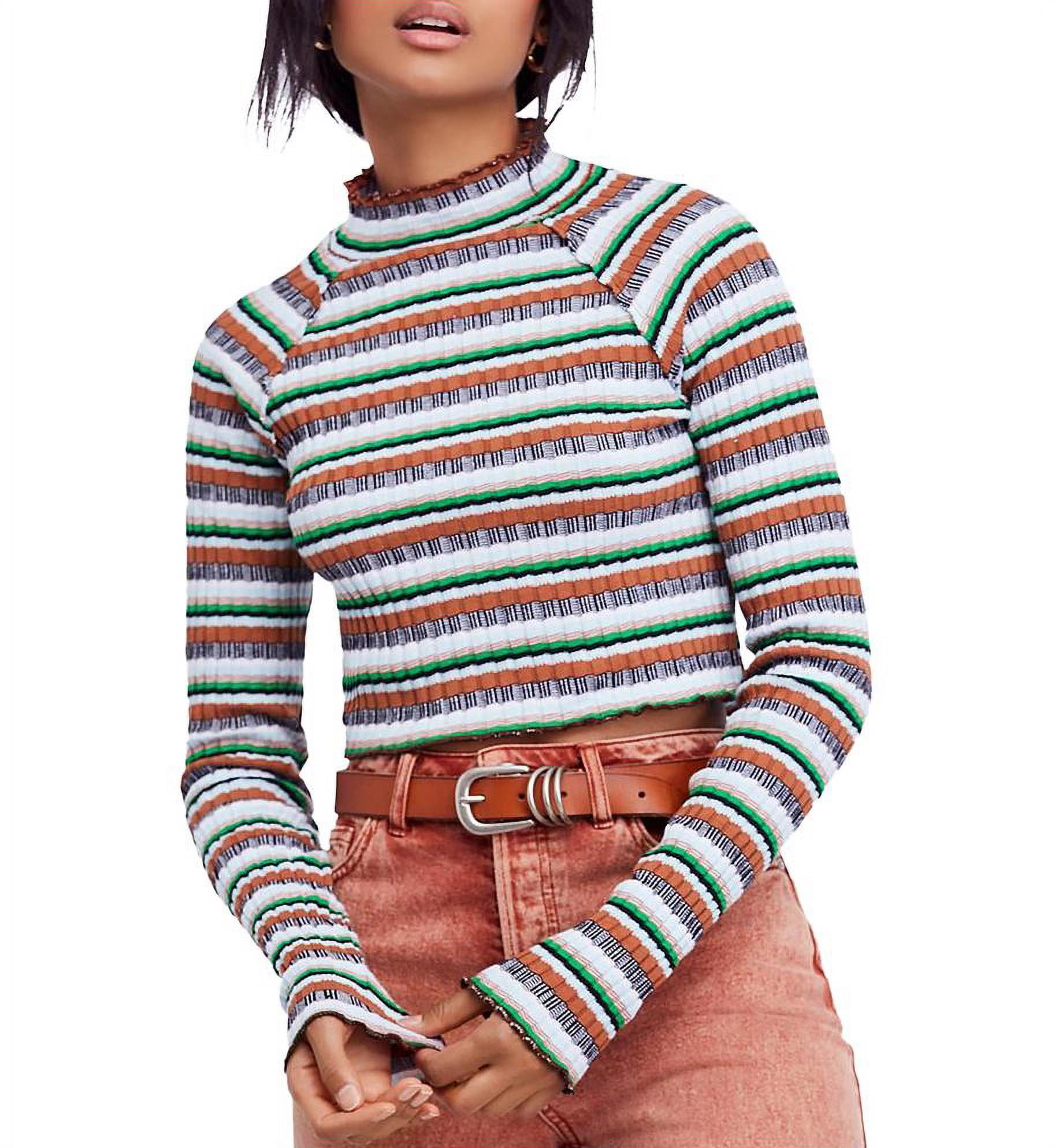 striped long sleeve mock neck