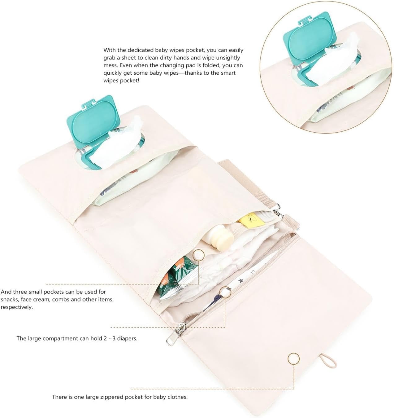 Diaper and Wipes Pouch | Cute Bear Embroidery Foldable Pouch | with Stroller Strap Compartment Diaper Bag Organizers | for