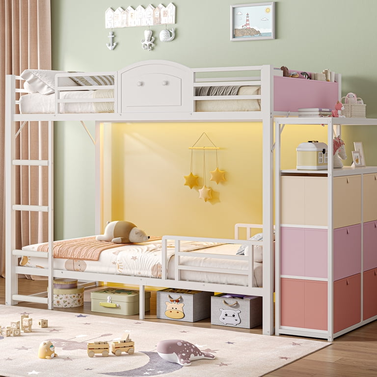 dresser bunk beds Camilla L-Shaped Triple Bed with / Custom Kids Furniture Versatile Sleeping Arrangements Lounge Around. 39" and 33"
