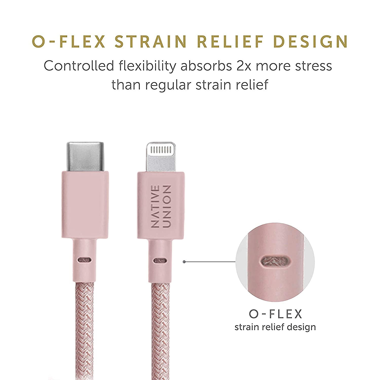 Native Union Belt Cable USB-C - 10ft Ultra-Strong Reinforced Charging Cable for iPhone 13 and earlier (Rose)