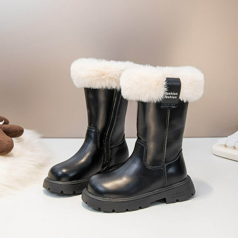 Girls Winter Solid Color Side Zip Thigh High Boots Warm Data Boots