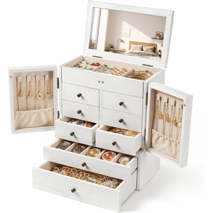 Sfugno 6-Layer Large Jewelry Organizer Box with Mirror