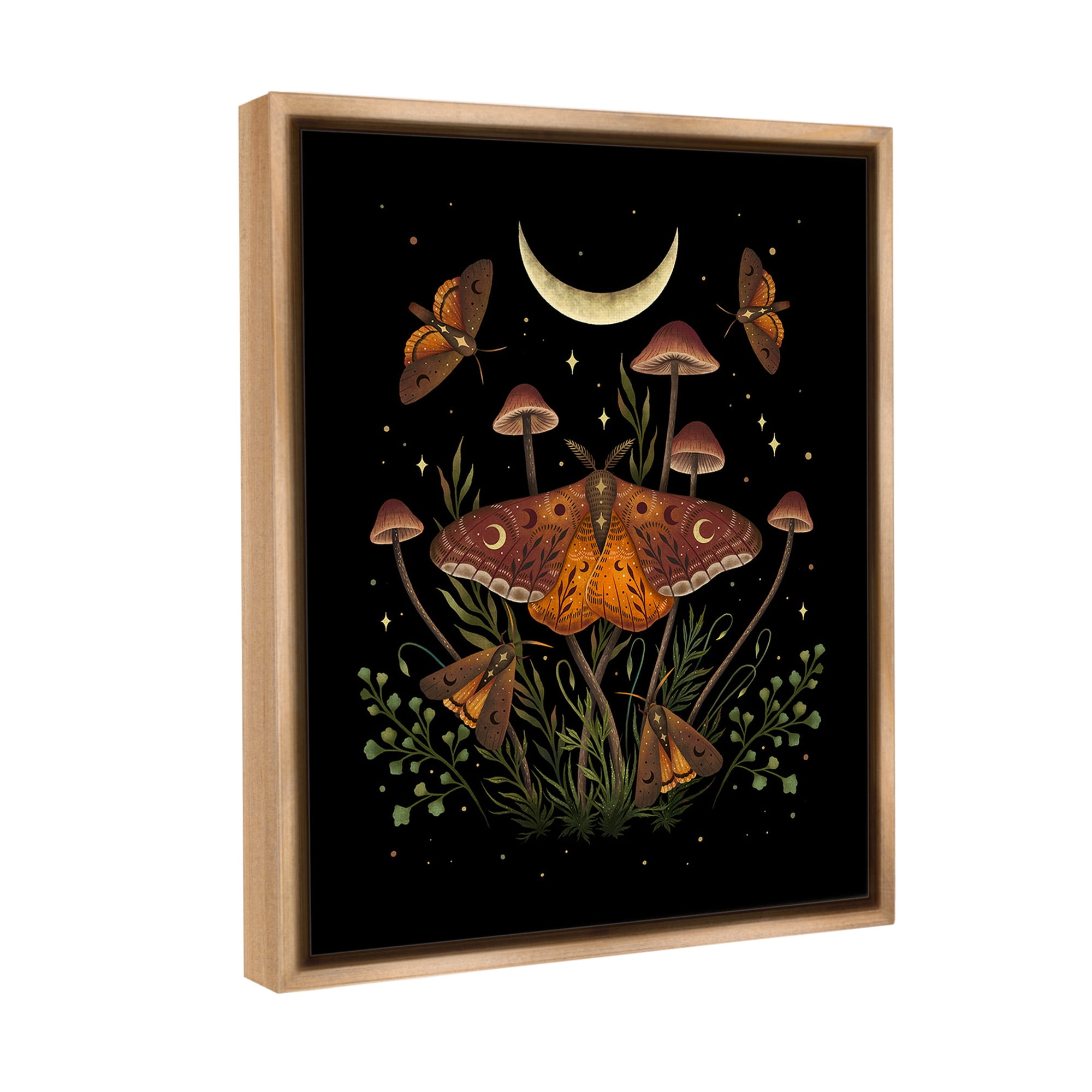 Stupell Industries Astral Moth & Moon Animals & Insects Painting Brown Floater Framed Canvas Art Print Wall Art, 25 x 31