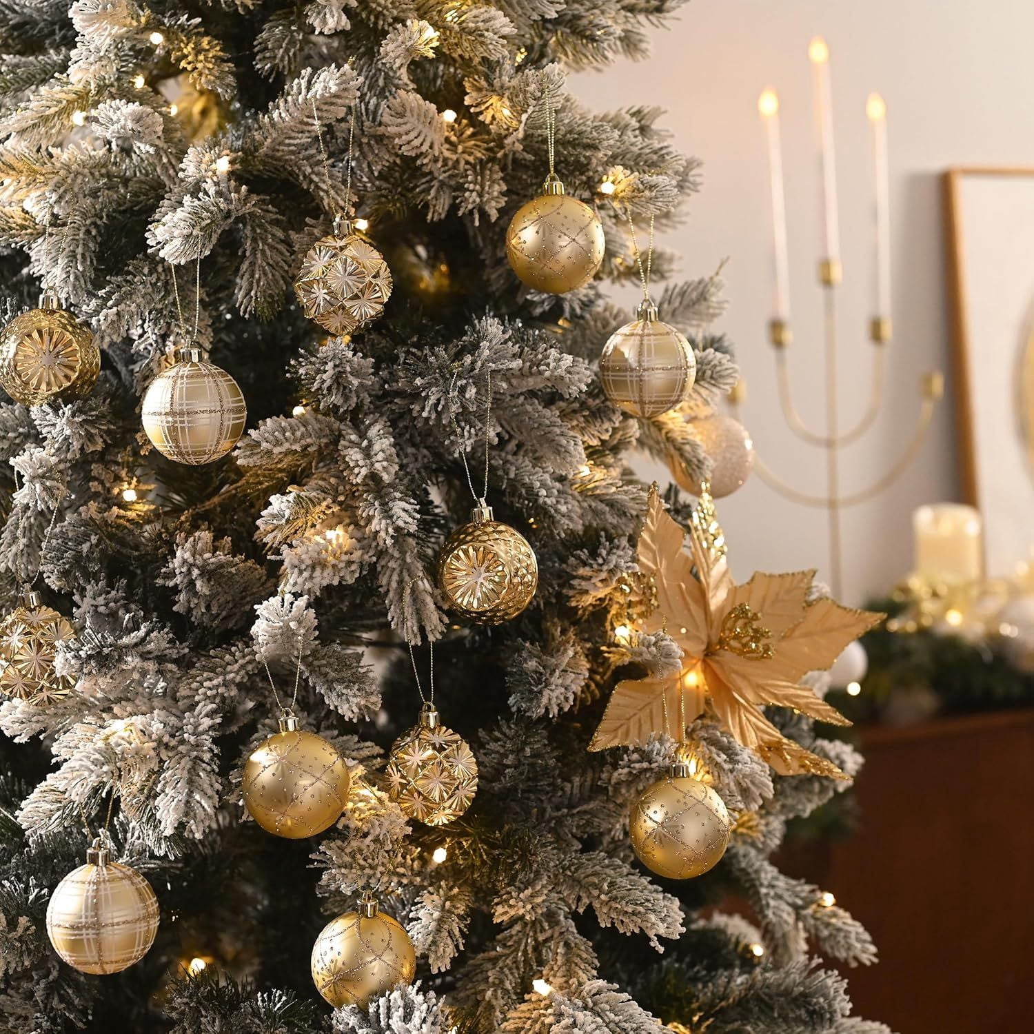 Ornaments for Christmas Trees, 16ct 2.36 Inches White and Silver Shatterproof Christmas Tree Decorations, Hanging Ball Ornaments for Xmas Holiday Party Decor
