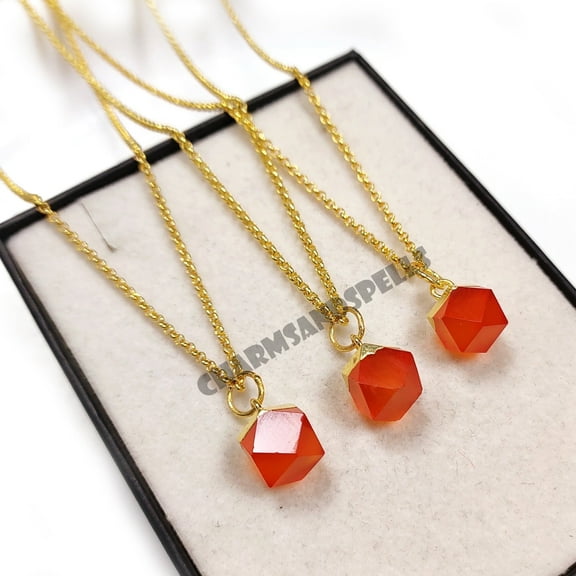 Charms And Spells Carnelian Pendant, 14k Gold-Plated Jewelry, July Birthstone Hexagon Necklace for Women