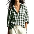 thumbnail image 2 of Warop Plaid Shirt for Women Fall Long Sleeve Blouses Button Down Lapel Tops Business Dressy Casual Work Outfits Clothes, 2 of 9